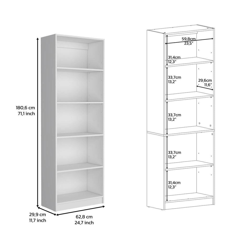 Vinton 4-Tier Bookcase with Modern Storage for Books and Decor, White