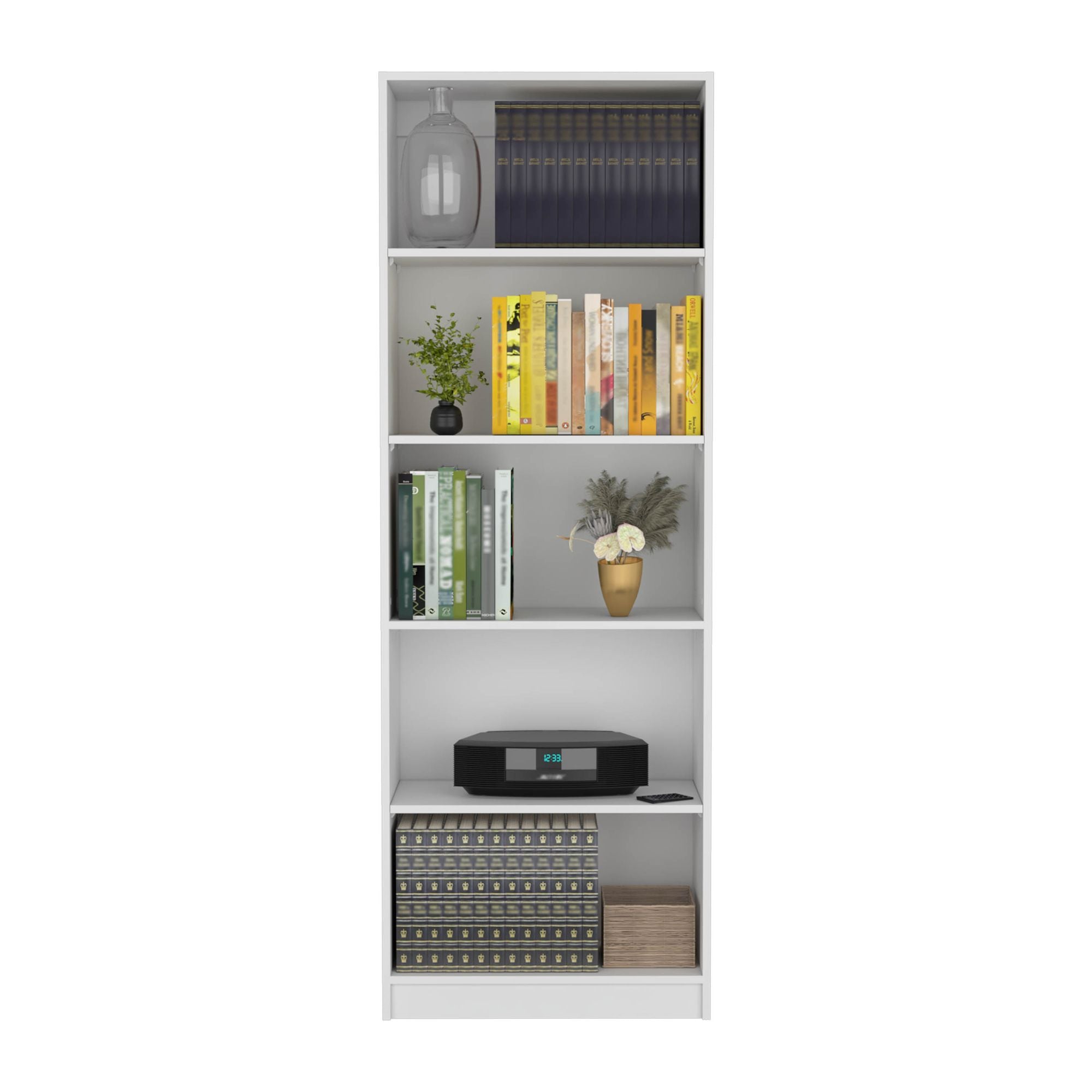 Vinton 4-Tier Bookcase with Modern Storage for Books and Decor, White