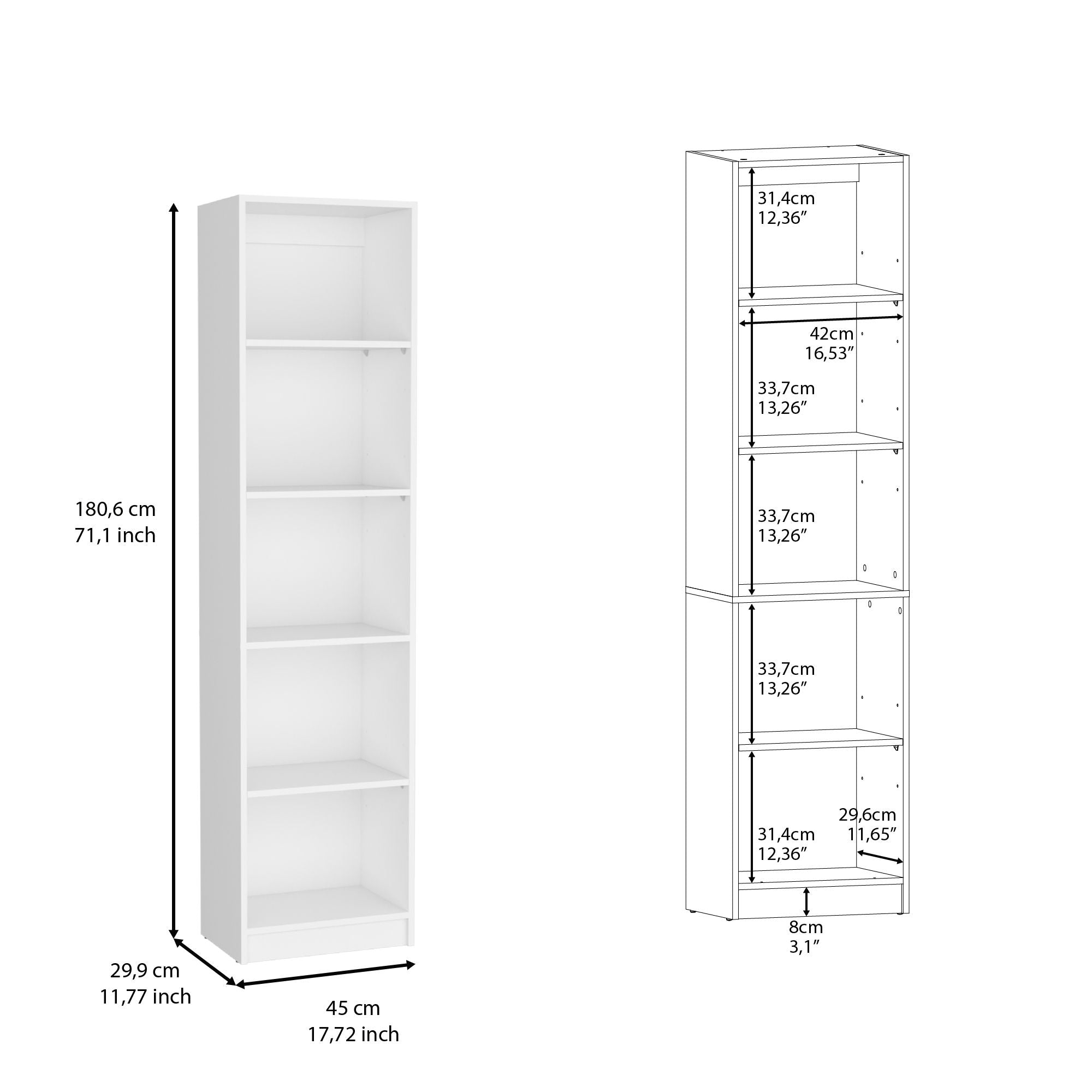 Vinton XS Bookcase – Compact 5-Shelf Bookshelf for Small Spaces