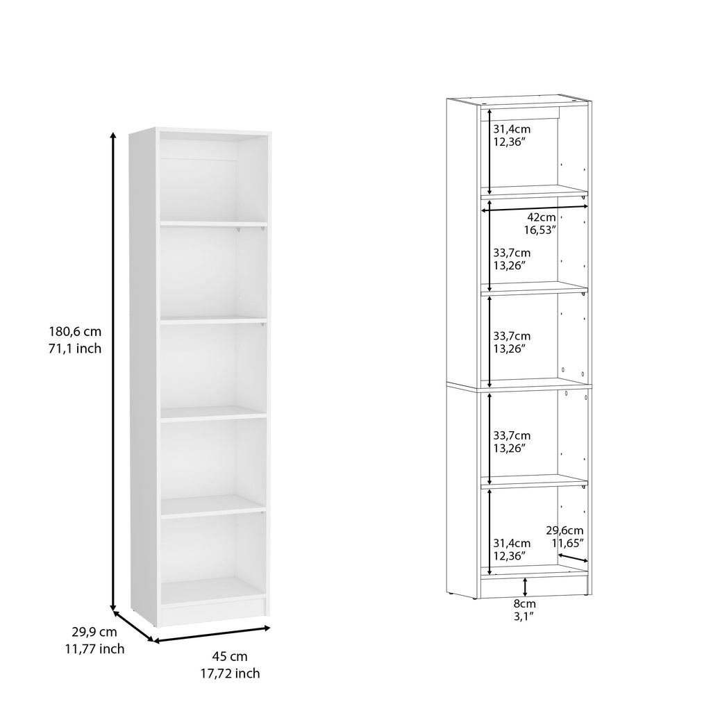 Vinton XS Bookcase – Compact 5-Shelf Bookshelf for Small Spaces
