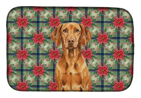 Vizsla Christmas Poinsettias Dish-Drying Mat