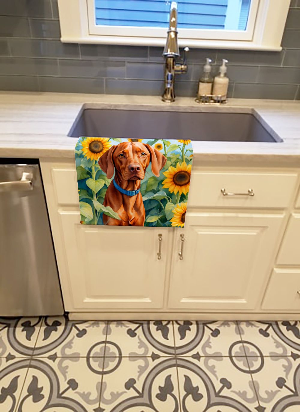 Vizsla in Sunflowers Dual-Sided Kitchen Towel