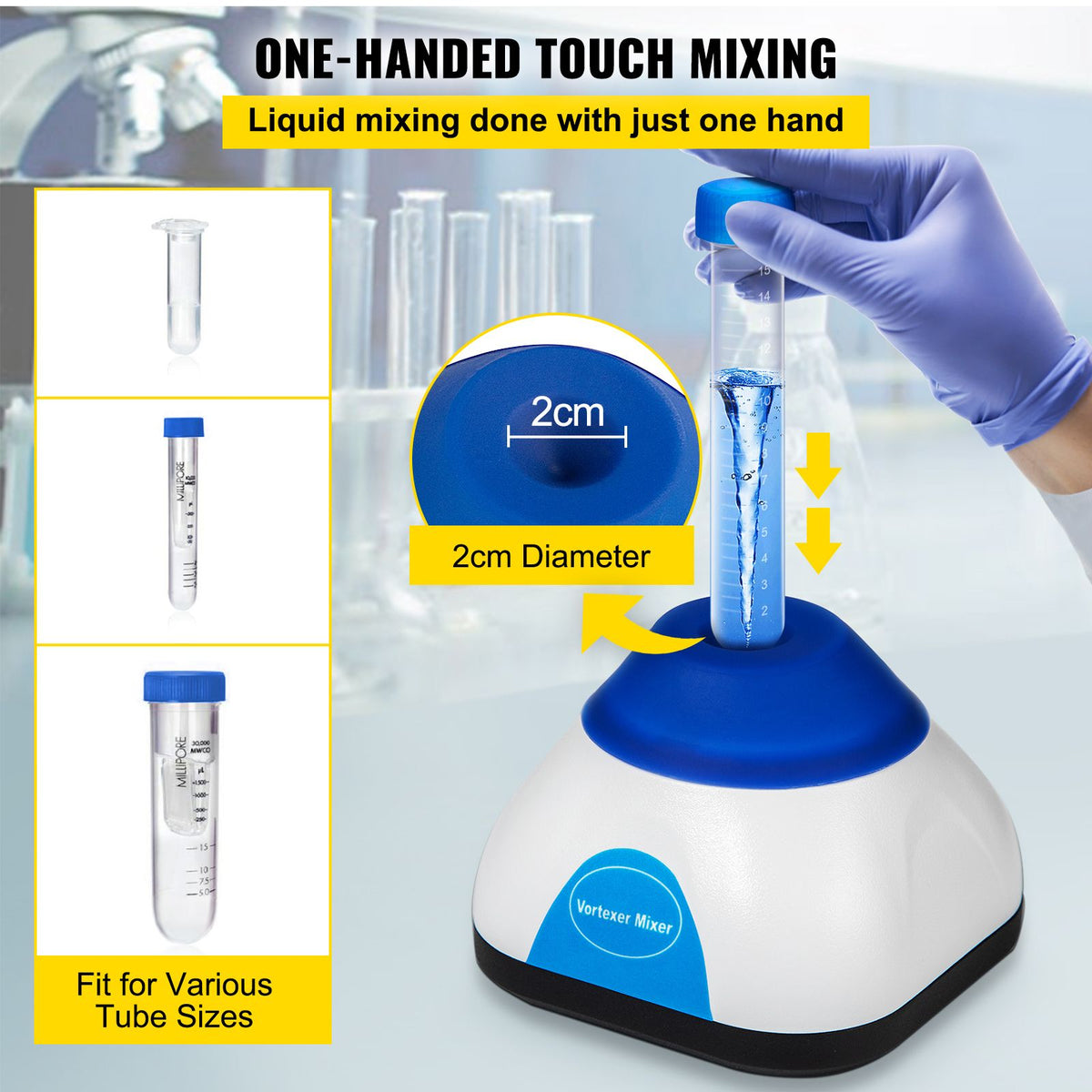 Vortex Mixer, 3000RPM Mini Vortex Mixer Shaker, Touch Function Scientific Lab Vortex Shaker, Mix Up