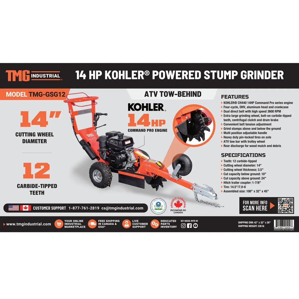 TMG-GSG12 Walk-Behind Stump Grinder with Tow Bar