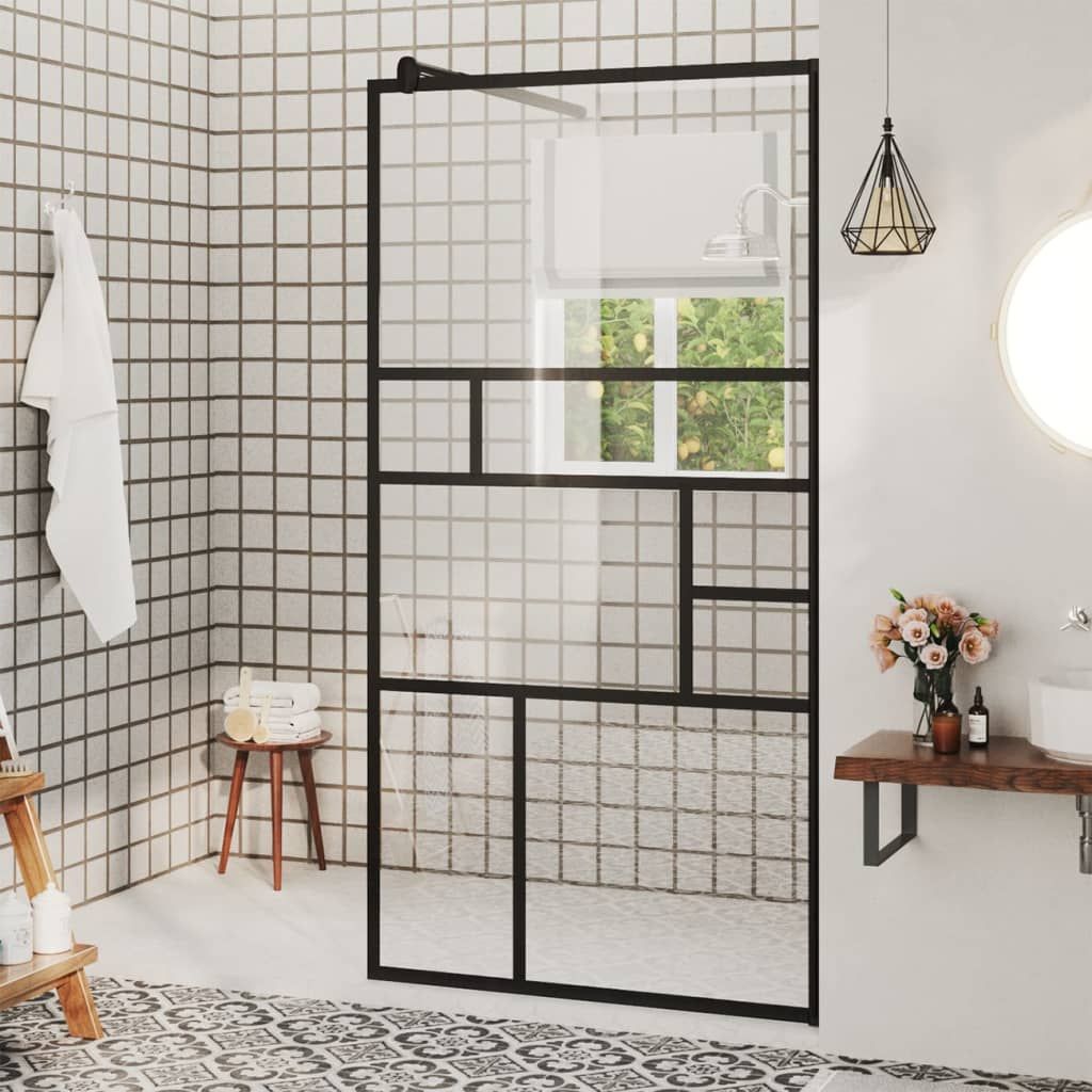 Modern Clear Walk-In Shower Wall with Black Detailing