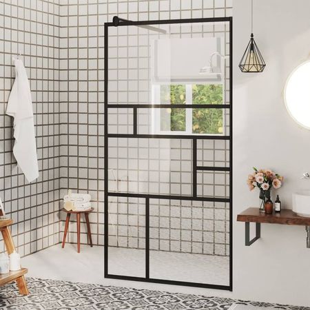 Modern Clear Walk-In Shower Wall with Black Detailing