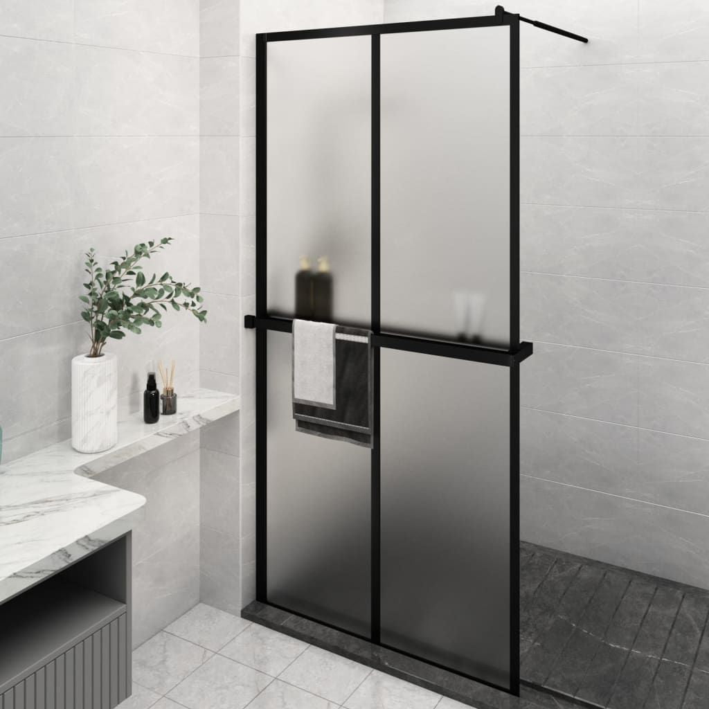 Modern Black Walk-In Shower Wall with Integrated Shelf