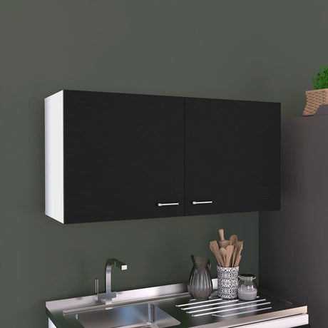Wall Cabinet Toran with Two Shelves and Double Doors in Black Wengue Finish