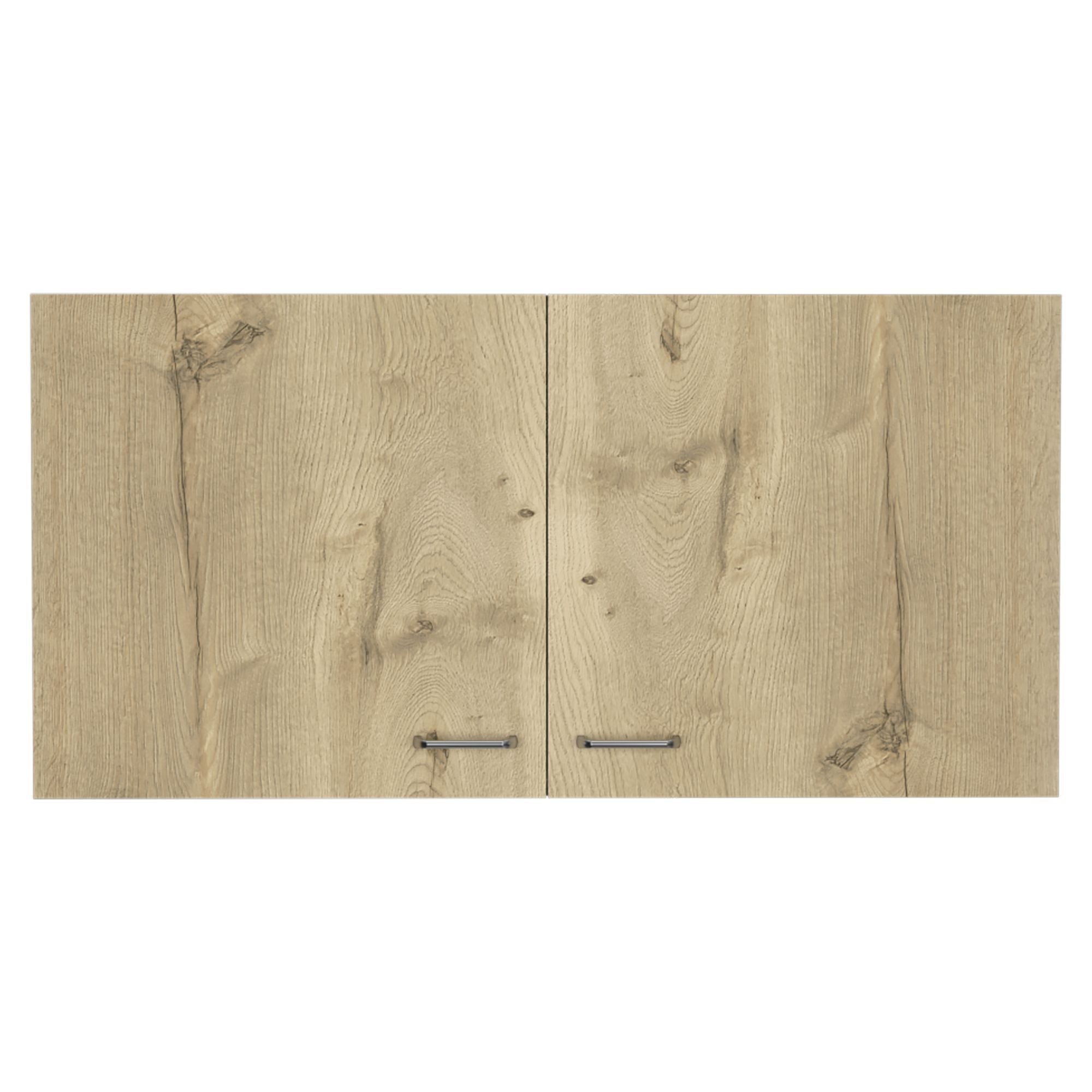 Double Door Wall Cabinet with Two Shelves - White and Light Oak Finish