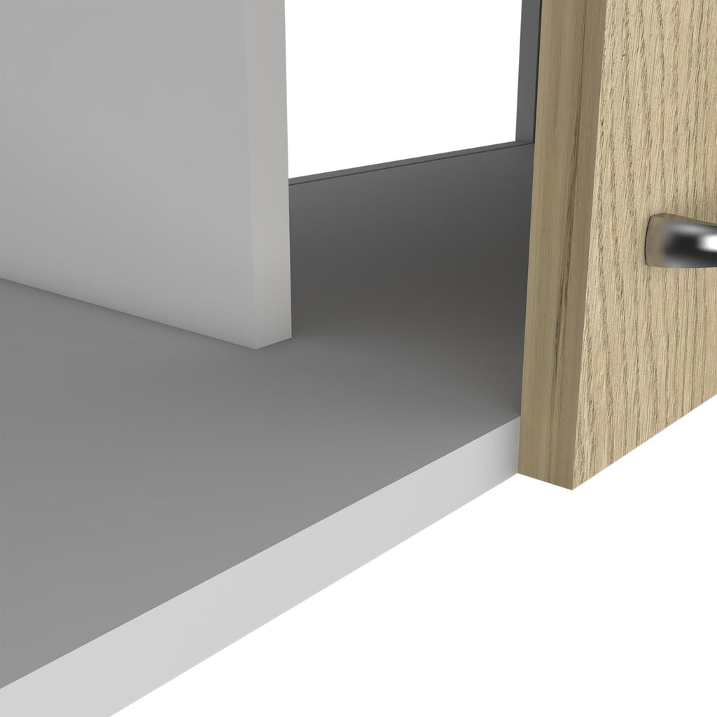 Double Door Wall Cabinet with Two Shelves - White and Light Oak Finish