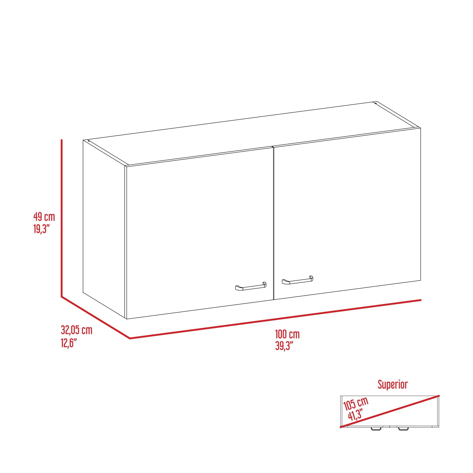 Double Door Wall Cabinet with Two Shelves - White and Light Oak Finish