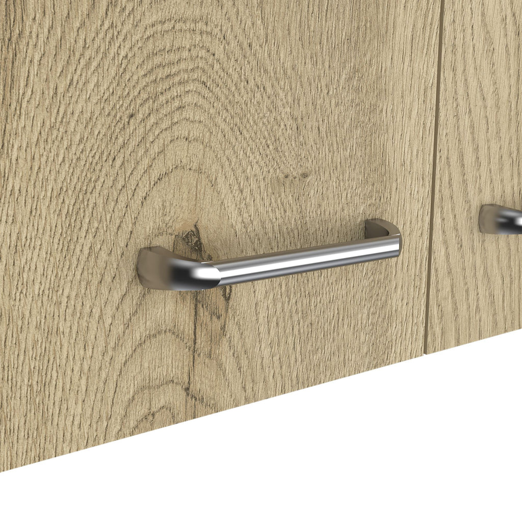 Double Door Wall Cabinet with Two Shelves - White and Light Oak Finish