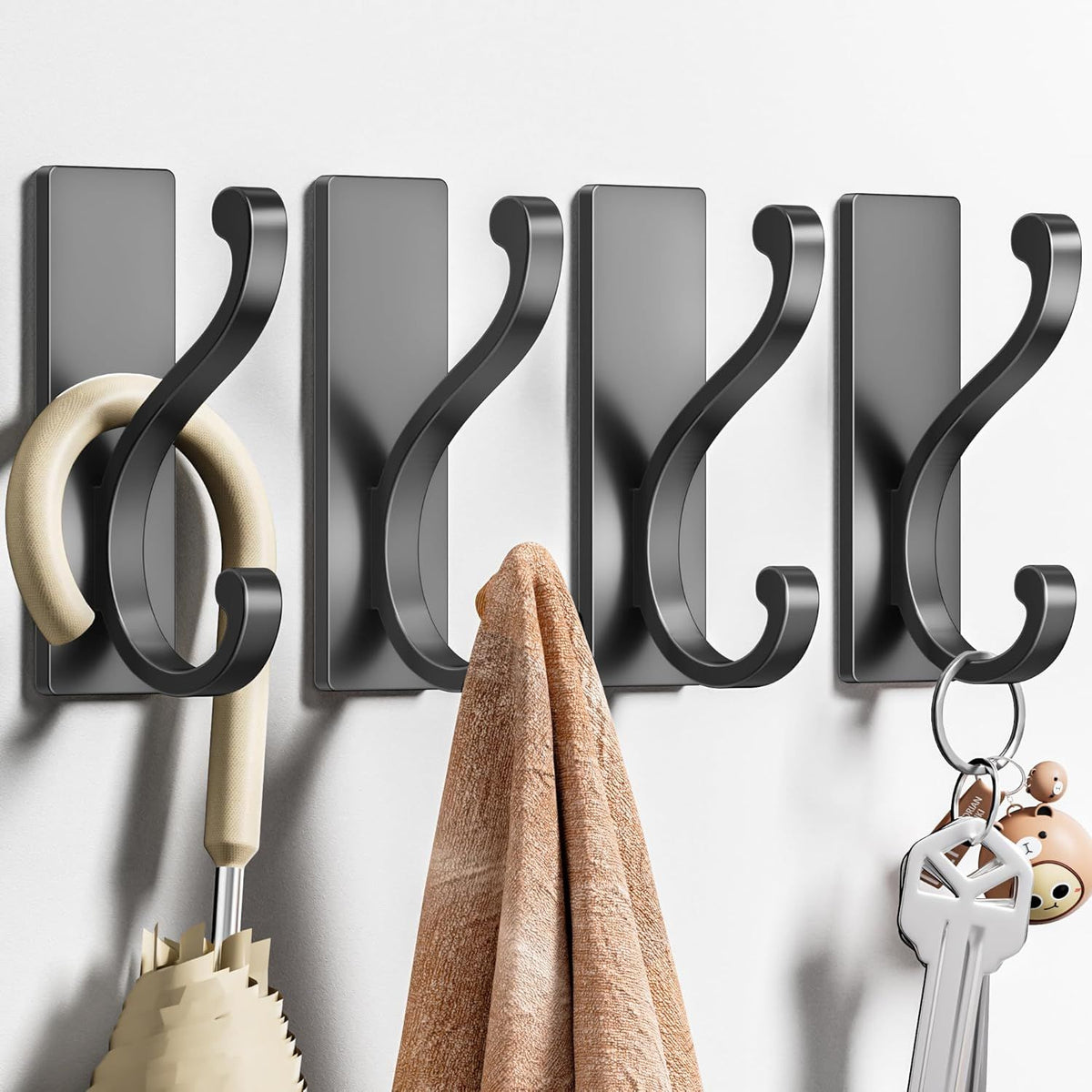 Black Self-Adhesive Wall Hooks for Everyday Items
