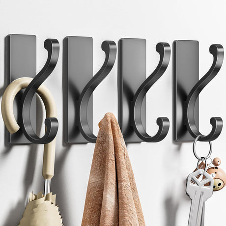 Black Self-Adhesive Wall Hooks for Everyday Items