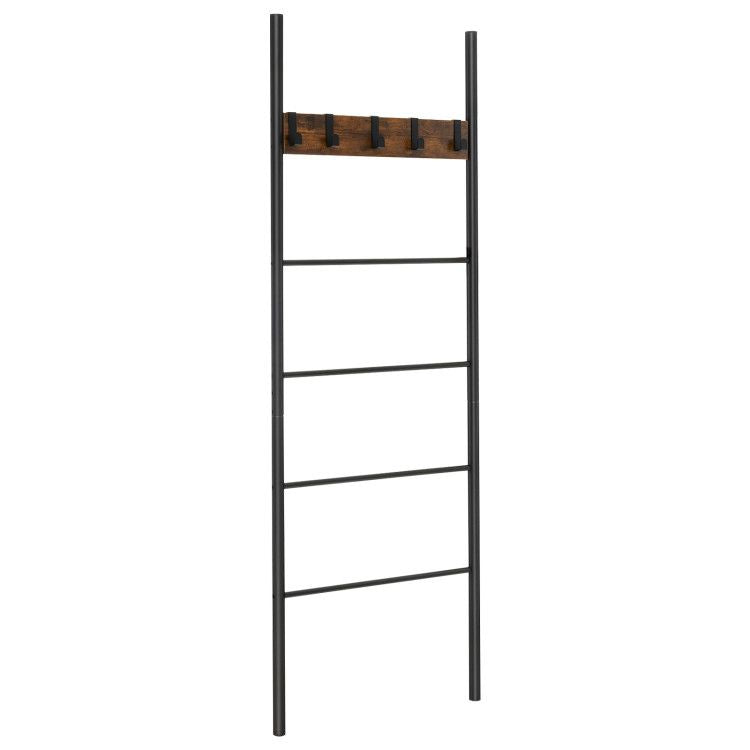 5-Tier Wall-Leaning Blanket Holder with Removable Hooks