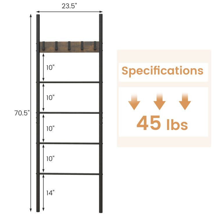 5-Tier Wall-Leaning Blanket Holder with Removable Hooks