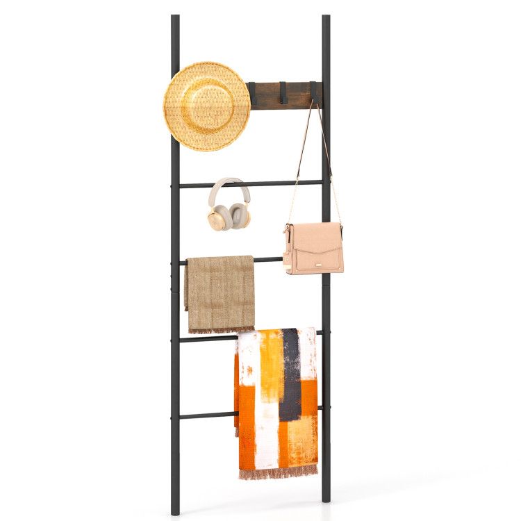 5-Tier Wall-Leaning Blanket Holder with Removable Hooks