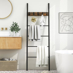5-Tier Wall-Leaning Blanket Holder with Removable Hooks