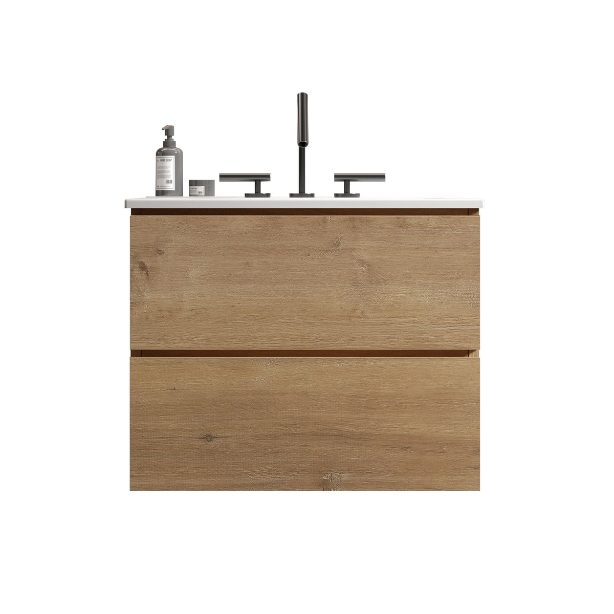 24- Natural Oak Bathroom Vanity with Ceramic Sink and Soft-Closing Drawers