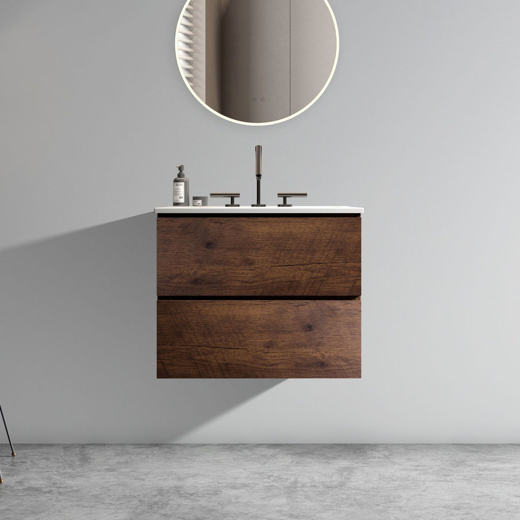 Walnut Floating Bathroom Vanity with One-Piece Sink