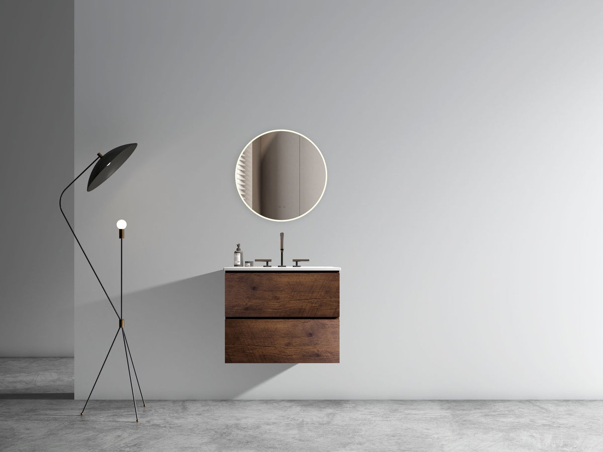 Walnut Floating Bathroom Vanity with One-Piece Sink