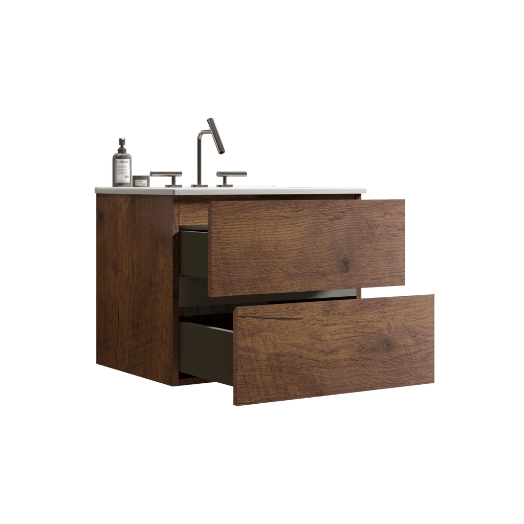 Walnut Floating Bathroom Vanity with One-Piece Sink