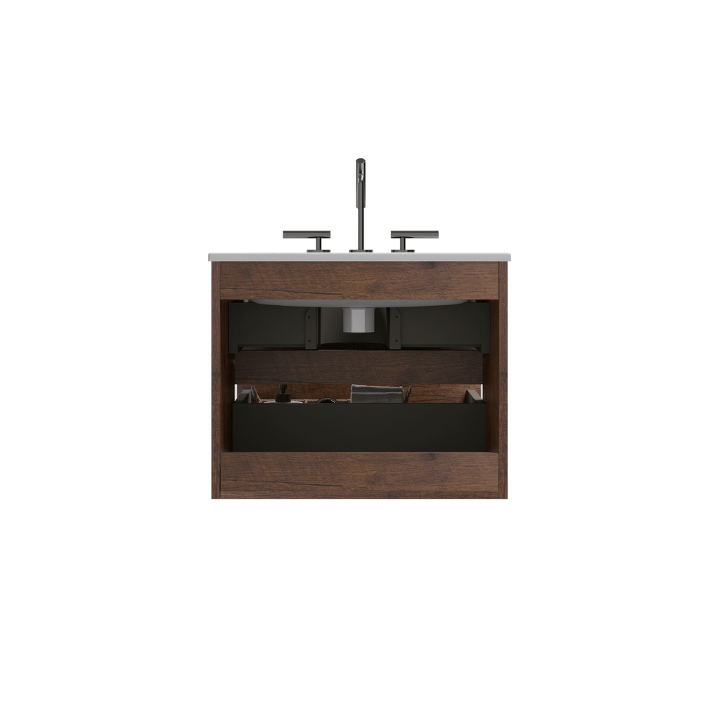 Walnut Floating Bathroom Vanity with One-Piece Sink