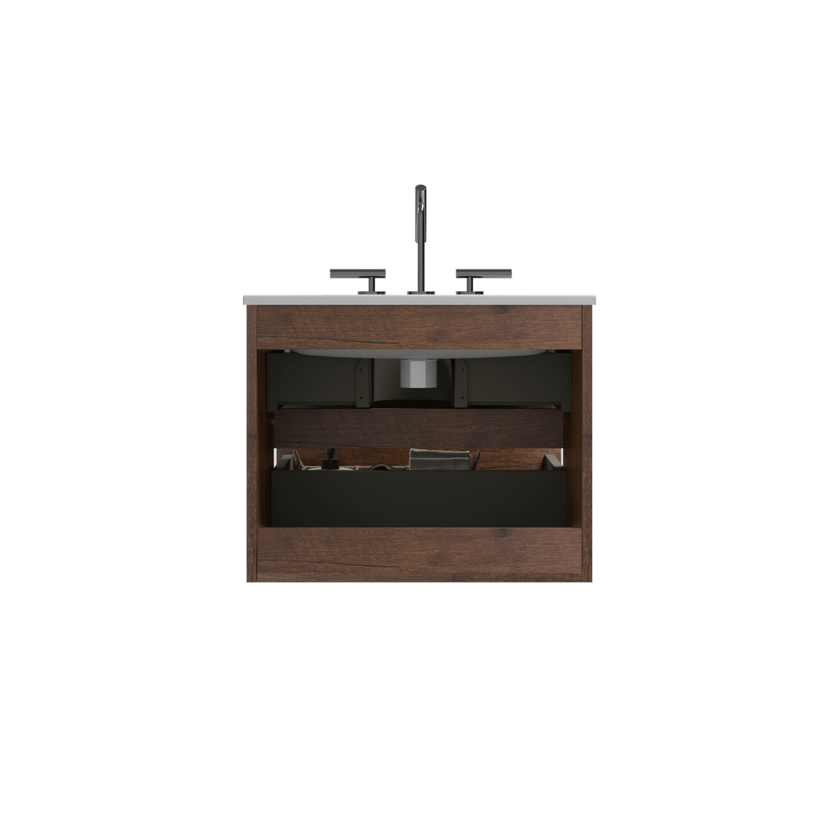 Walnut Floating Bathroom Vanity with One-Piece Sink