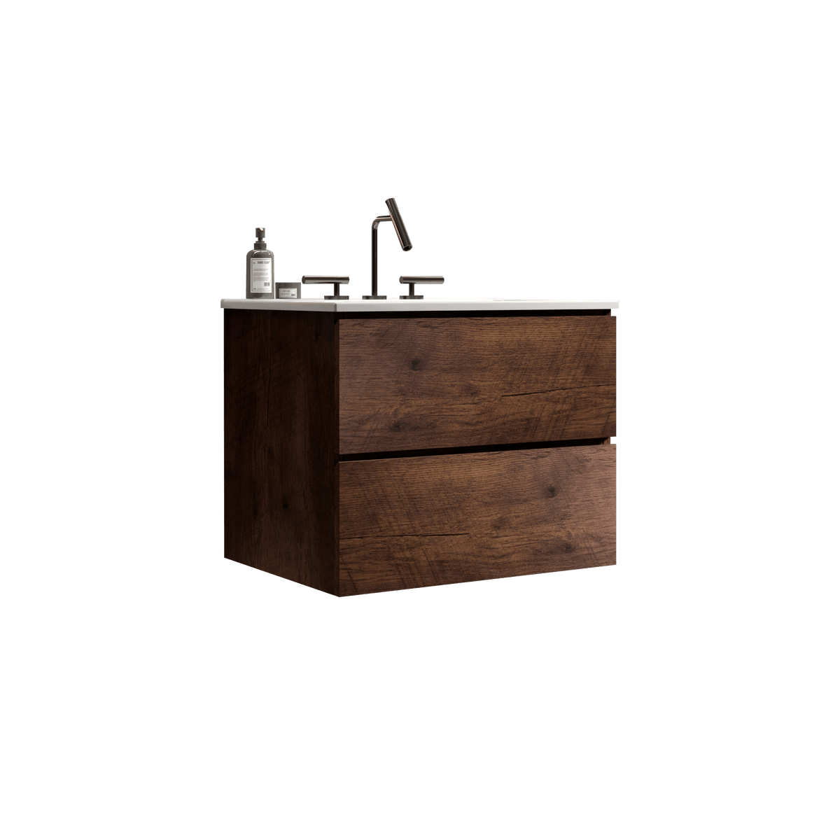 Walnut Floating Bathroom Vanity with One-Piece Sink