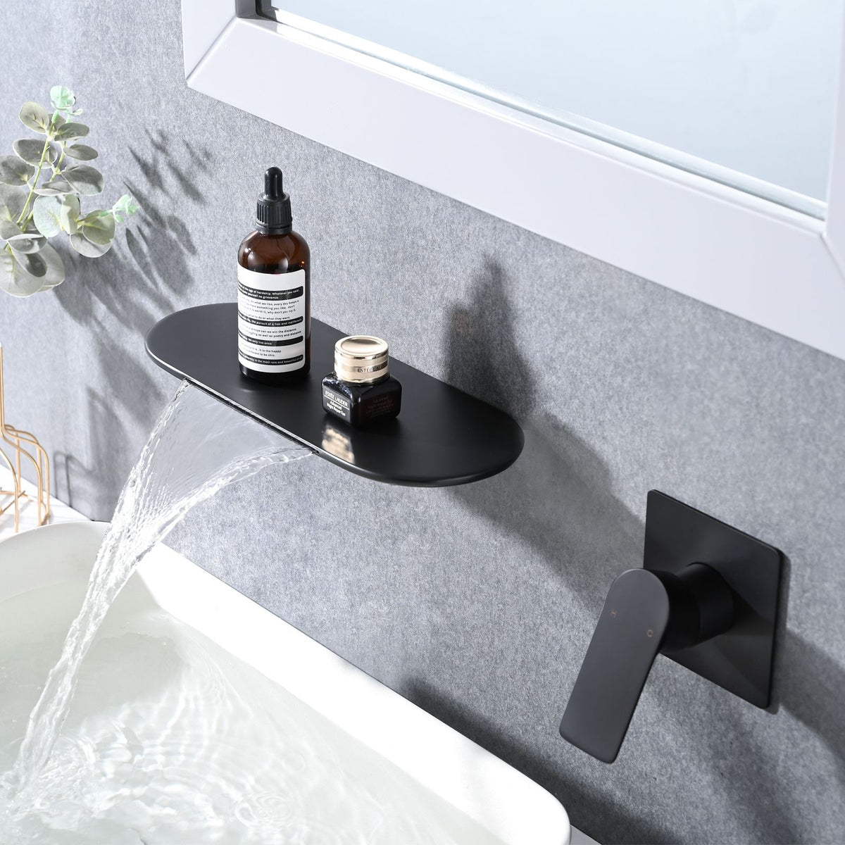 Matte Black Wall Mount Waterfall Bathroom Faucet