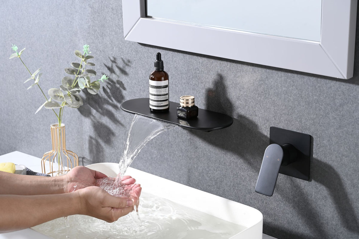 Matte Black Wall Mount Waterfall Bathroom Faucet