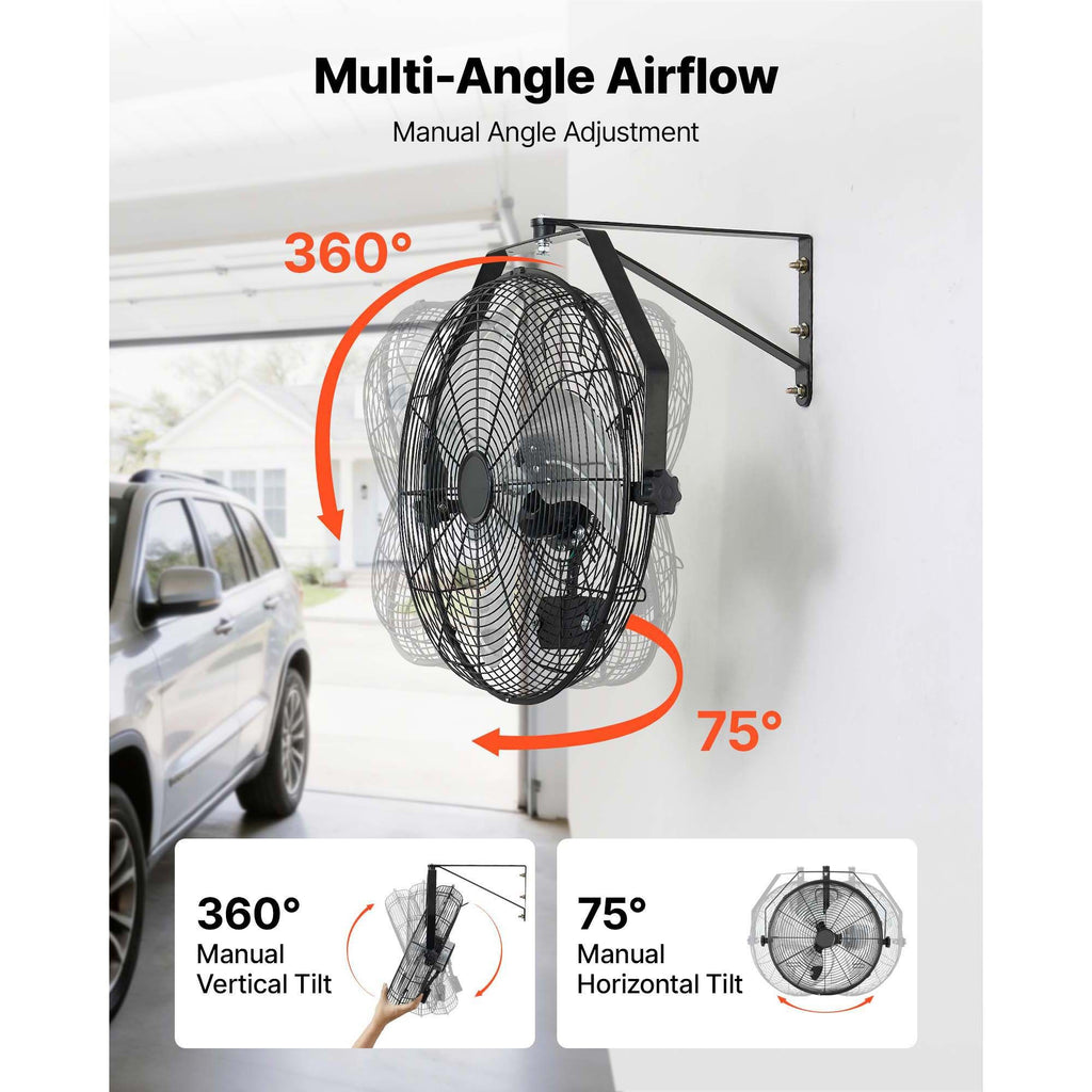 18- Wall Mount Fan with IP44 Protection, 3 Speeds, Adjustable Angle