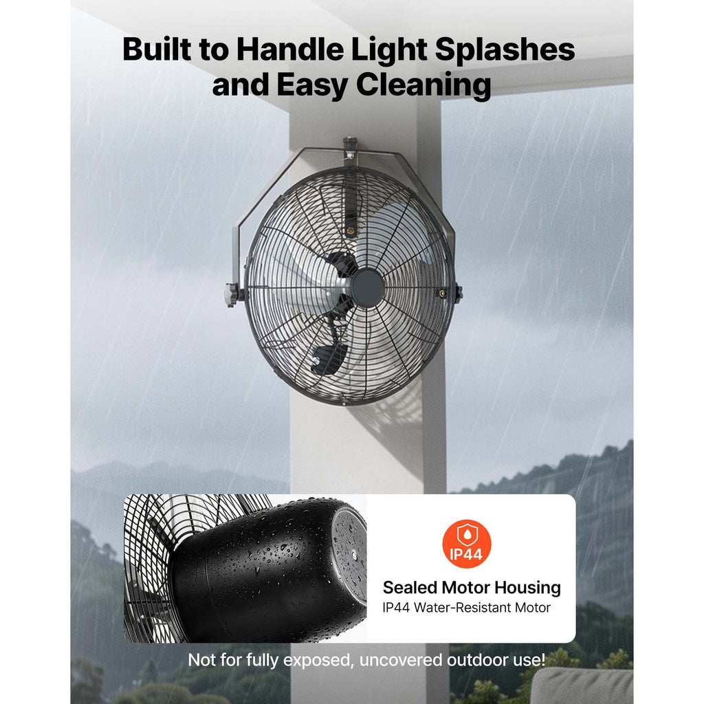 18- Wall Mount Fan with IP44 Protection, 3 Speeds, Adjustable Angle