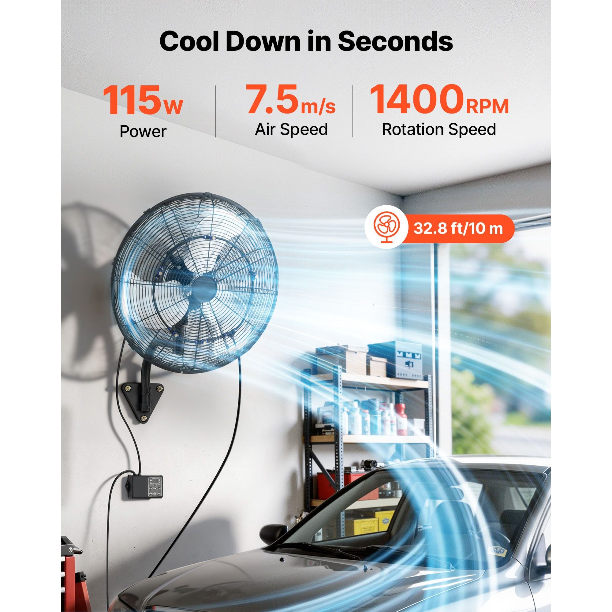 20 Wall Mount Fan with Oscillating, Mist, and Remote Control