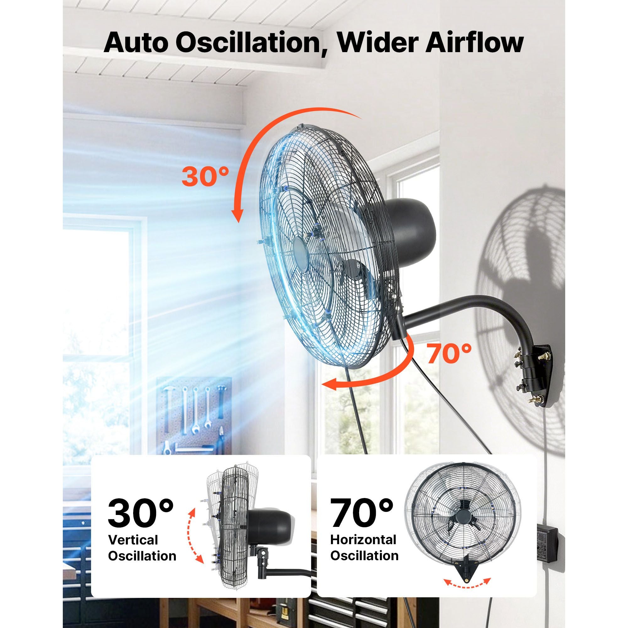 20 Wall Mount Fan with Oscillating, Mist, and Remote Control