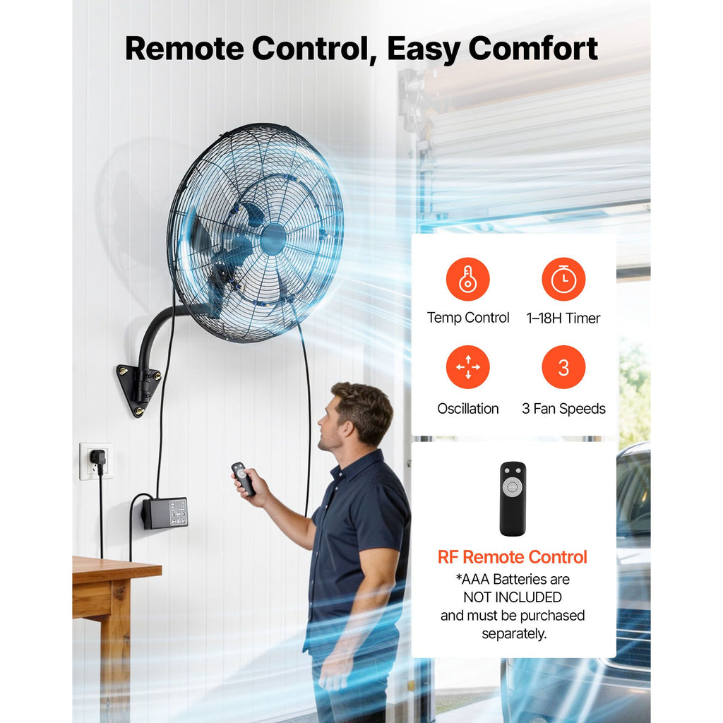 20 Wall Mount Fan with Oscillating, Mist, and Remote Control