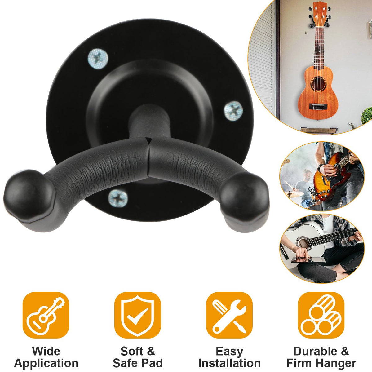 Padded Wall-Mount Hanger for Guitars