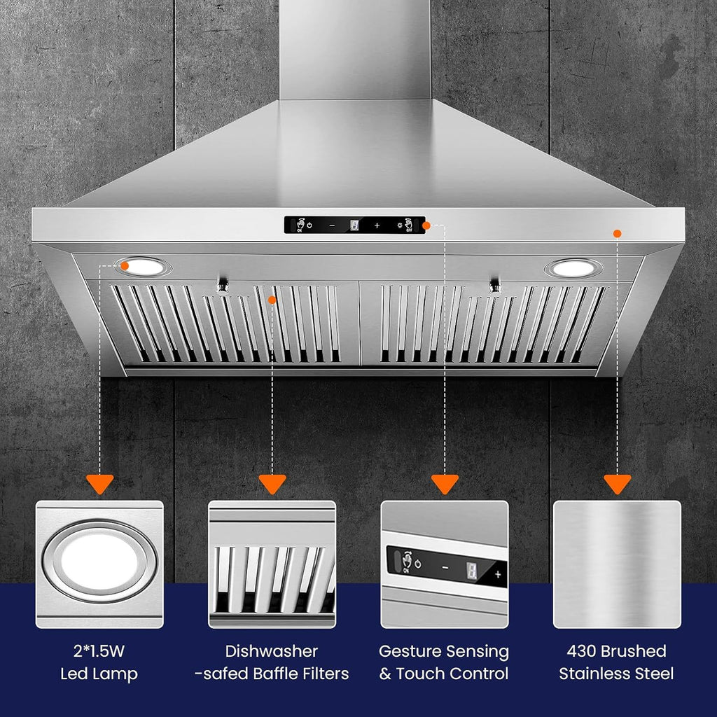 700 CFM Wall Mount Range Hood with Gesture and Touch Control
