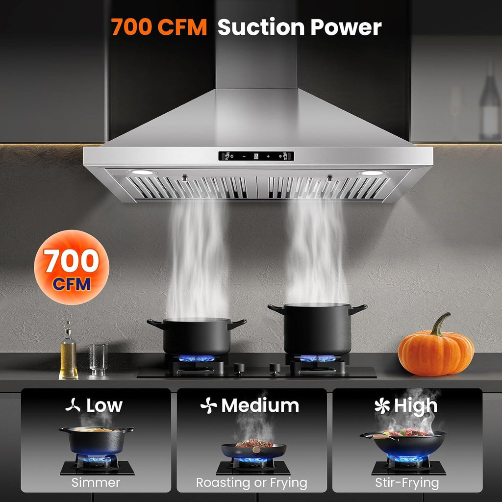 700 CFM Wall Mount Range Hood with Gesture and Touch Control