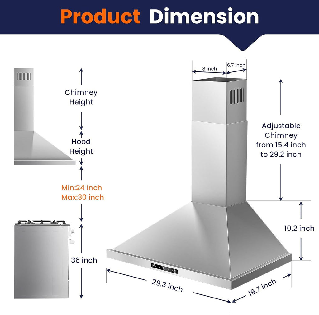 700 CFM Wall Mount Range Hood with Gesture and Touch Control