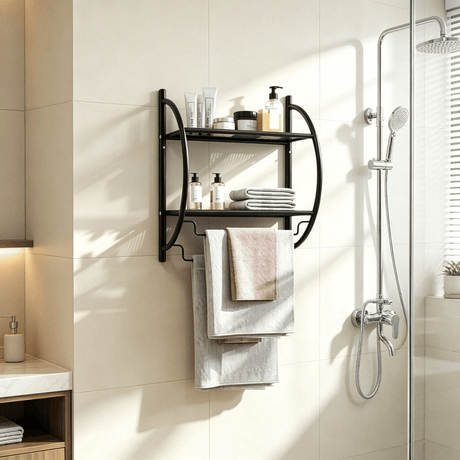 Wall Mounted 2-Tier Bathroom Towel Rack with 2 Towel Bars for Bathroom Storage Organizer