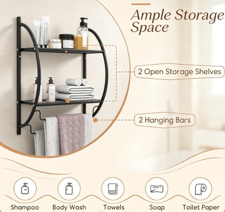 Wall Mounted 2-Tier Bathroom Towel Rack with 2 Towel Bars for Bathroom Storage Organizer