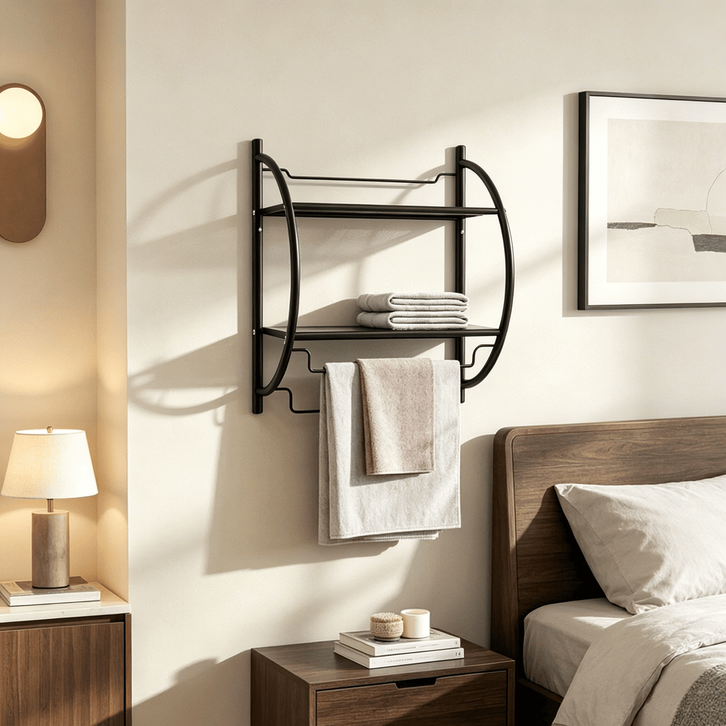 Wall Mounted 2-Tier Bathroom Towel Rack with 2 Towel Bars for Bathroom Storage Organizer