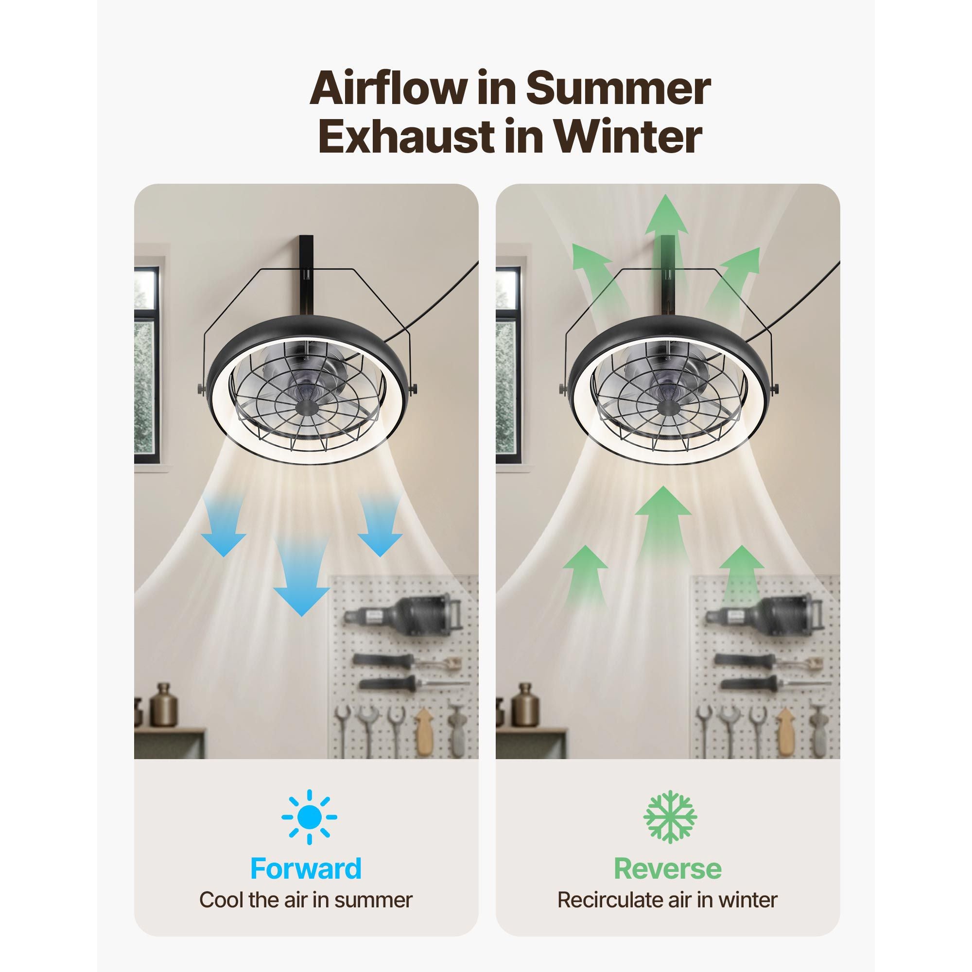 22 Wall Mount Fan with Lights and Remote – Reversible, Dimmable, 360° Tilt