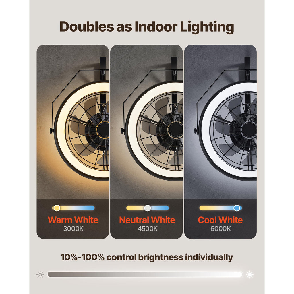 22 Wall Mount Fan with Lights and Remote – Reversible, Dimmable, 360° Tilt