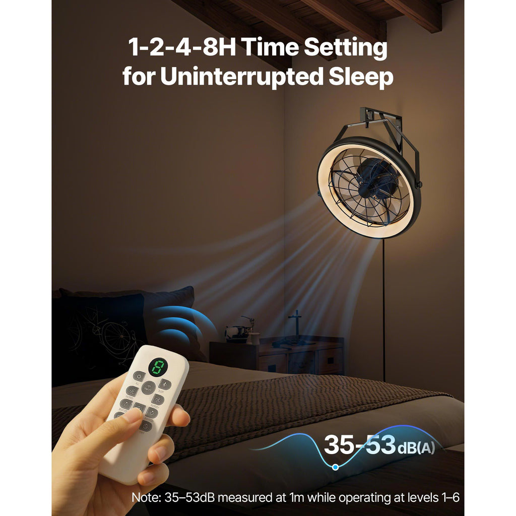 22 Wall Mount Fan with Lights and Remote – Reversible, Dimmable, 360° Tilt