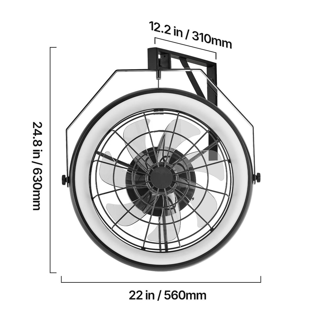 22 Wall Mount Fan with Lights and Remote – Reversible, Dimmable, 360° Tilt