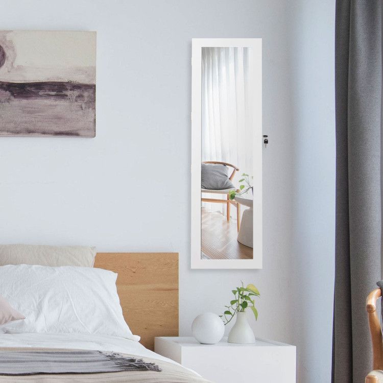 Door-Mounted Mirrored Jewelry Cabinet With a Lock and Light