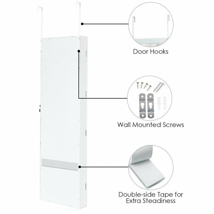 Door-Mounted Mirrored Jewelry Cabinet With a Lock and Light