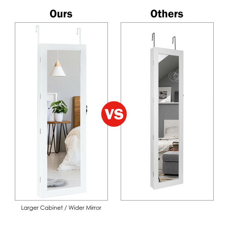 Door-Mounted Mirrored Jewelry Cabinet With a Lock and Light